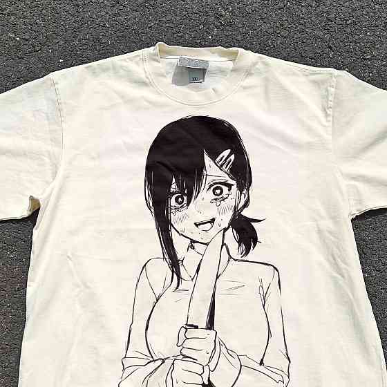 Футболка чоловіча з принтом аніме Людина-бензопила Кобені Хігасхійама Кніфе манга оверсайз (S/M/L) Черний Дніпро