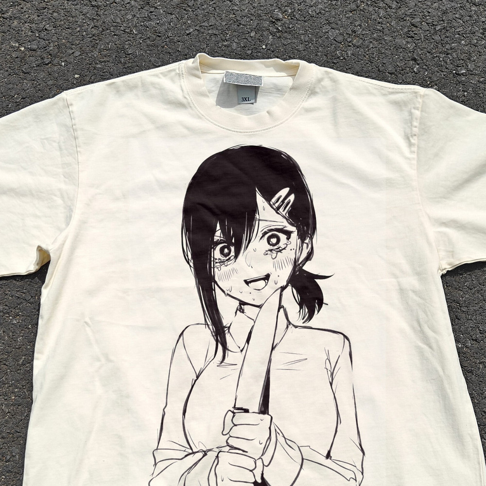 Футболка чоловіча з принтом аніме Людина-бензопила Кобені Хігасхійама Кніфе манга оверсайз (S/M/L) Черний Дніпро - фото 2