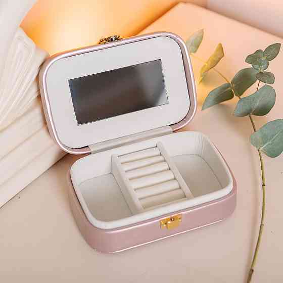 Yiwu Скринька для прикрас з еко шкіри 20×14×7 см із дзеркалом органайзер для ювелірних виробів Коломыя