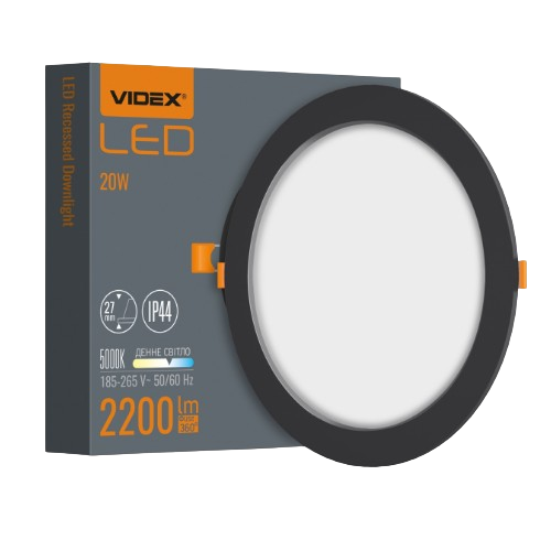 LED Світильник врізний круглий 20W 5000К чорний VL-DLBR-205B Videx Житомир