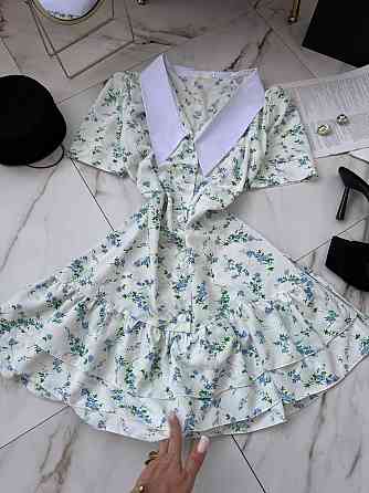 Женское принтованное мини платье на пуговицах с белым воротником турецкий штапель / софт 44/46, Белый 2 Одесса