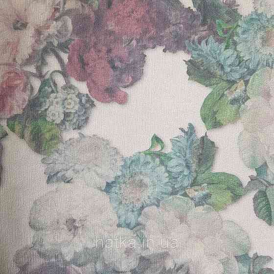 Шпалери метрові вінілові на флізелін дизайнерські Erismann Elle квіти листя рожеві сині зелені на білому Київ
