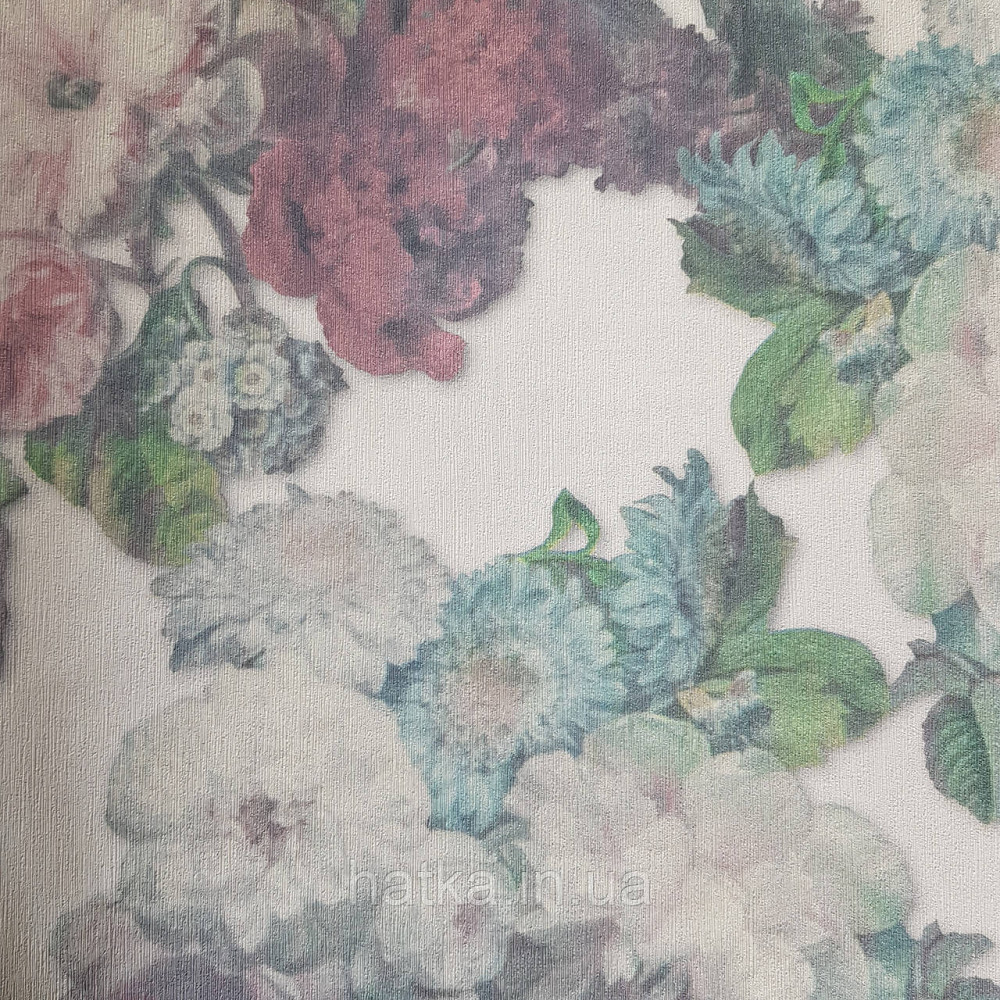 Шпалери метрові вінілові на флізелін дизайнерські Erismann Elle квіти листя рожеві сині зелені на білому Київ - фото 3