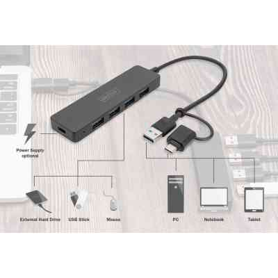 Концентратор Digitus USB-C + USB-A to 4xUSB-A 0.2m black (DA-70235) Винница