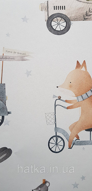 Шпалери флізелінові еко Rasch Kids World II 0.53х10 дитячі машини ретро тварин на білому Київ - фото 3