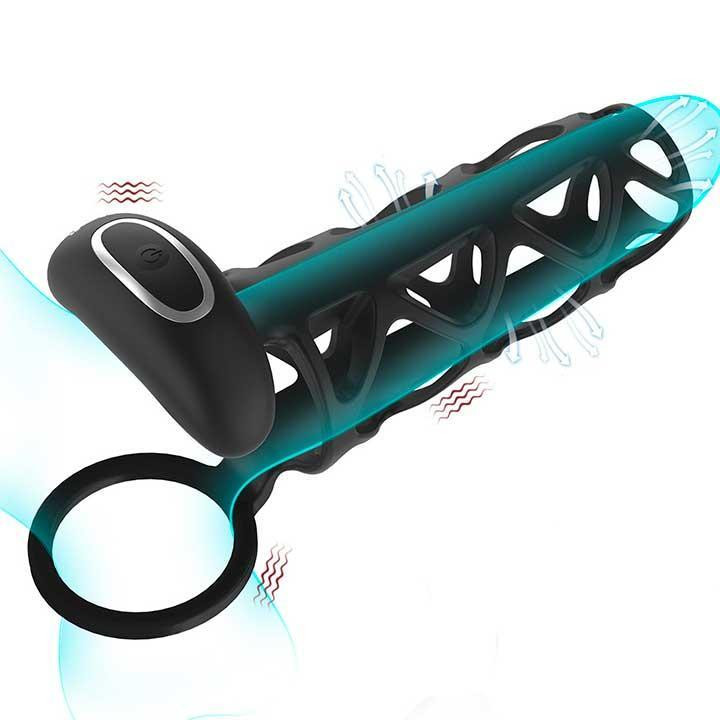 Насадка з вібрацією на пеніс і мошонку Black Velvets Penis Sleeve Вінниця - фото 2