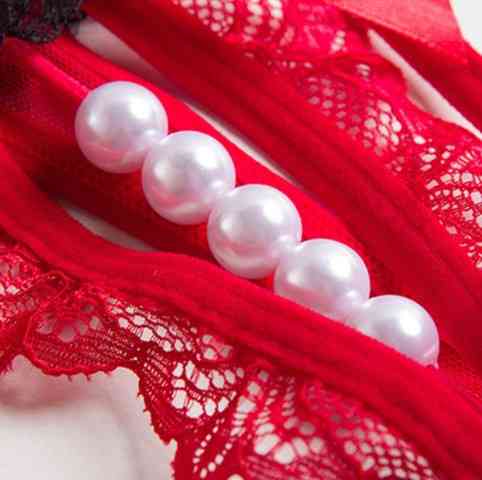 Трусики з бусинками та розрізом універсальний чорно-червоний Київ