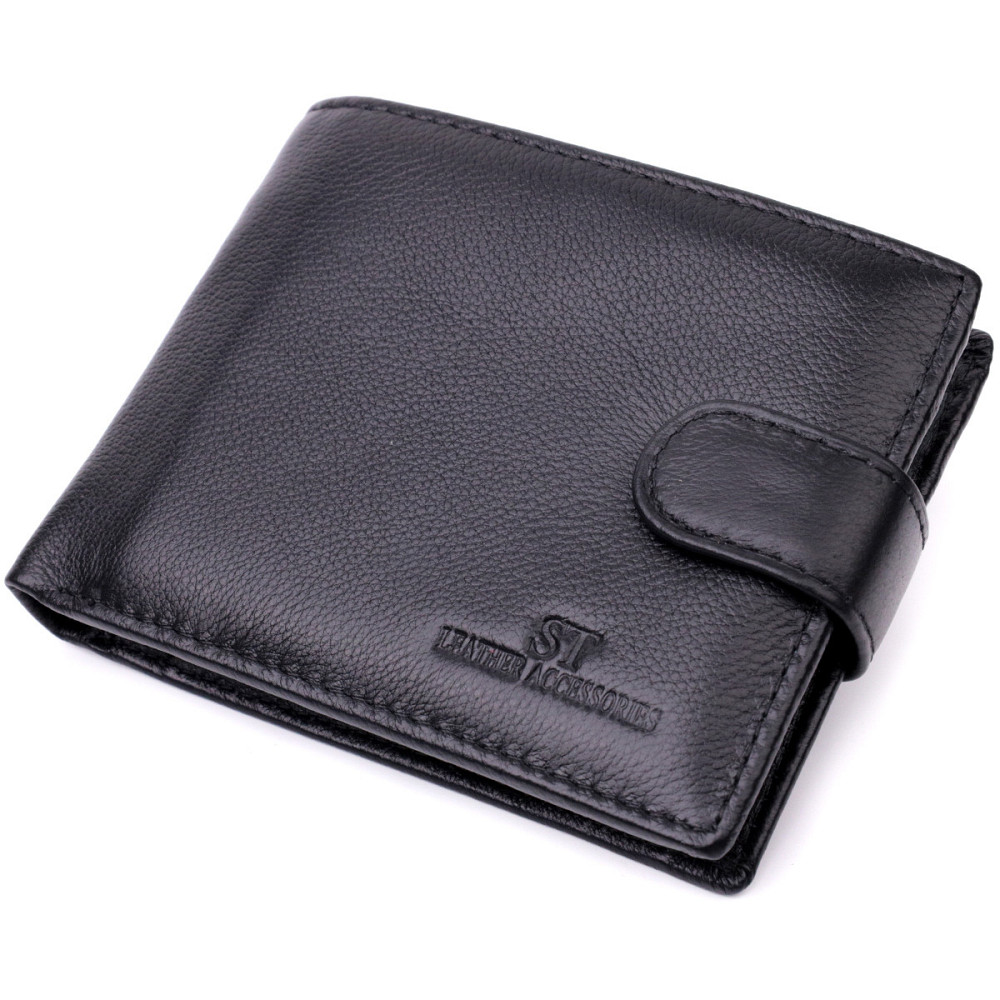 Чоловічий горизонтальний шкіряний гаманець чорний (ST Leather) Київ - фото 12