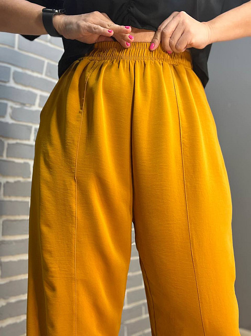 Брюки женские 0716 MOM шелковые с карманами горчица, горчица, XL Киев - изображение 3