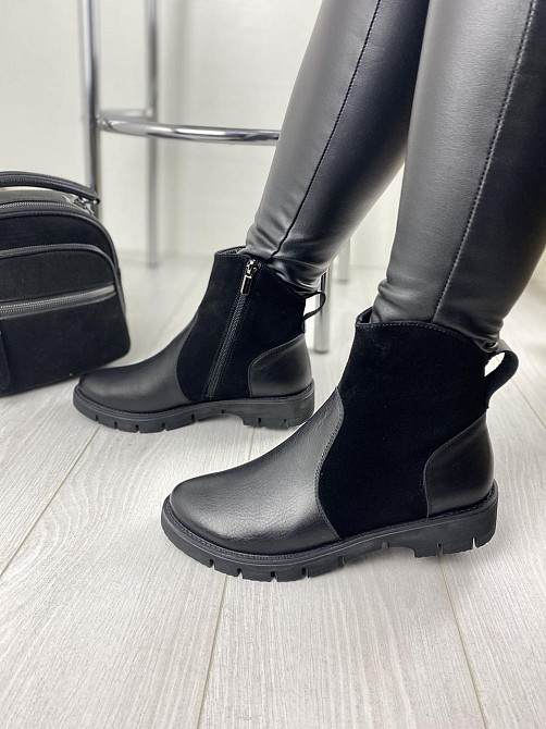 Жіночі черевики 21772 чорні шкіра+замша натуральна висота 11см (38р.39р.40р.) (1211) Коломия - фото 1