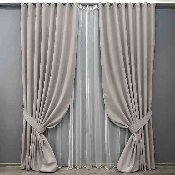 Комплект штор VR-Textil 100% блэкаут ASHEN NIGHT 200х270 2шт и Тюль 500х270 1847ш-1153т тауп с белым 71-084/6 Киев