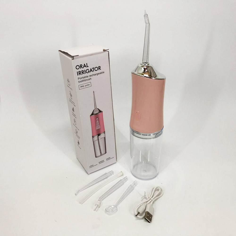 Іригатор для чищення зубів та порожнини рота Oral Irrigator з акумулятором та змінними насадками. Колір: рожевий MK-36 Львів - фото 10