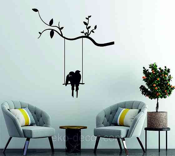 Декоративное настенное Панно «Птички на качеле», Декор на стену 90*82 см, Черный Киев