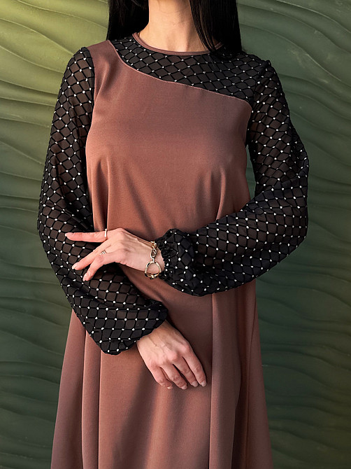 Вечірня сукня з прозорими рукавами Sofira 54-56, Шоколадний Київ - фото 2