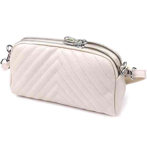 Модная сумка прошита треугольниками из натуральной кожи Vintage 22910 Белый Киев