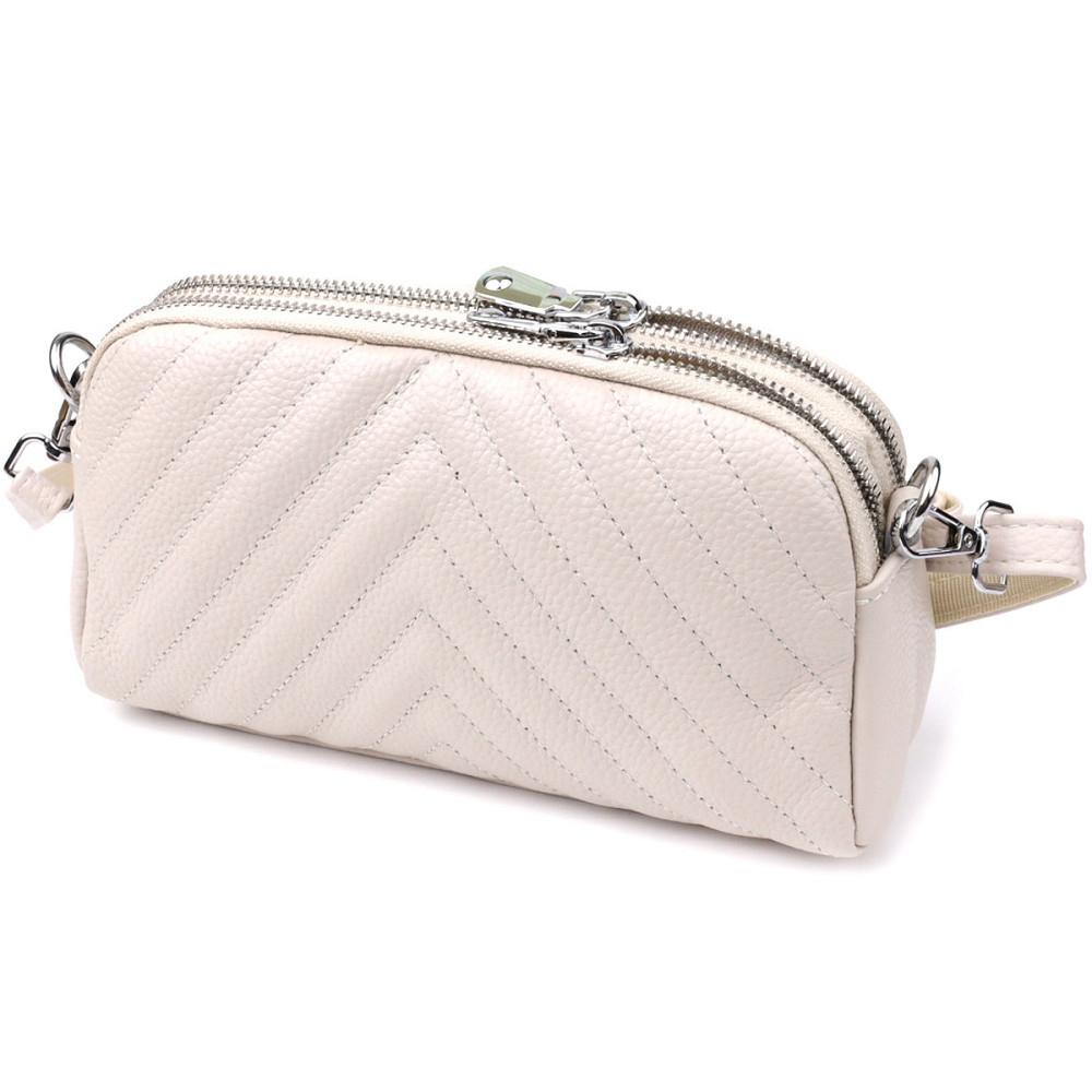 Модная сумка прошита треугольниками из натуральной кожи Vintage 22910 Белый Киев - изображение 2