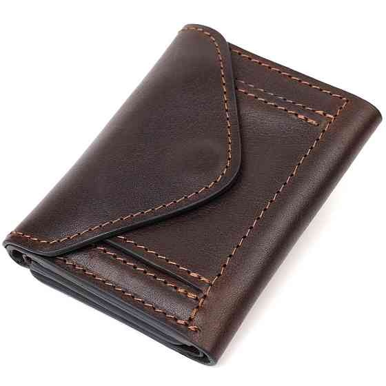 Зручний чоловічий гаманець у три складання GRANDE PELLE 16787 Темно-коричневий Київ