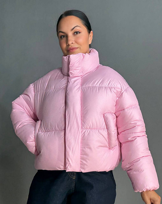 Куртка женская Haiziyuan 8606 короткая пуффер с воротником розовая, розовый, M Киев - изображение 19