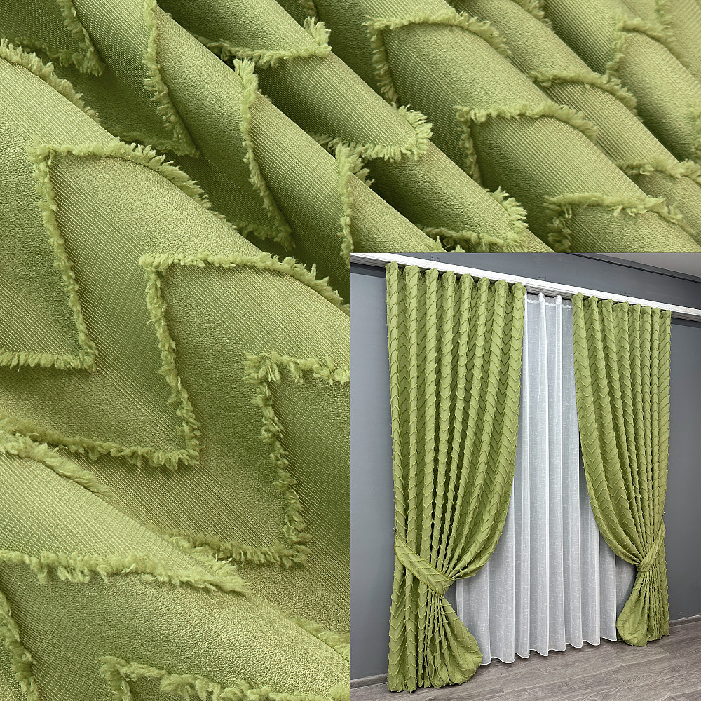 Комплект штор VR-Textil Лен Букле № 1805ш Оливковый 150х250 см 2 шт (39-855) Киев - изображение 1