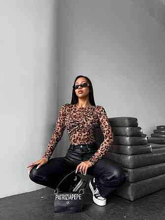 Женский леопардовый лонгслив с имитацией лифа стрейч сетка Одесса