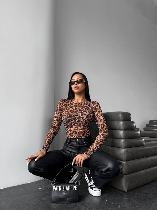Женский леопардовый лонгслив с имитацией лифа стрейч сетка Одесса - изображение 6