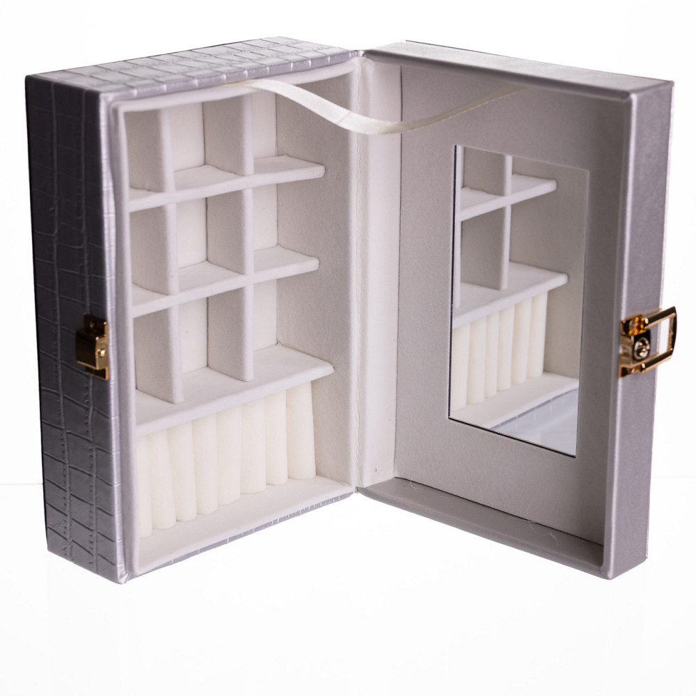 Скринька для прикрас з еко шкіри 10 відділень з дзеркалом 20×14×8 см Сірий HP-5-19G Київ - фото 4