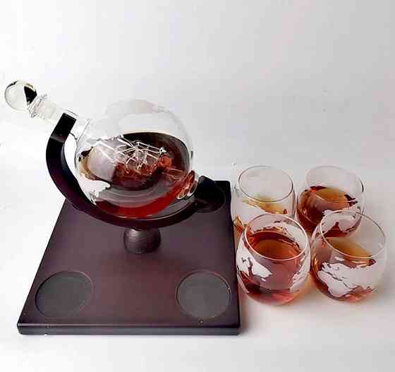 УЦЕНКА КОРОБКА! Декантер Глобус Вокруг света + камни для виски, 4 бокала, Штоф, Графин для виски Кременчуг