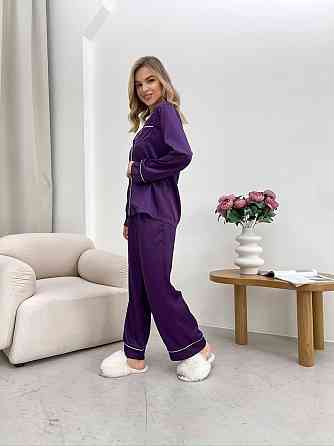 Женская стильная пижама двойка: рубашка и брюки из шелка Армани. Баклажан, 44/46 Одесса