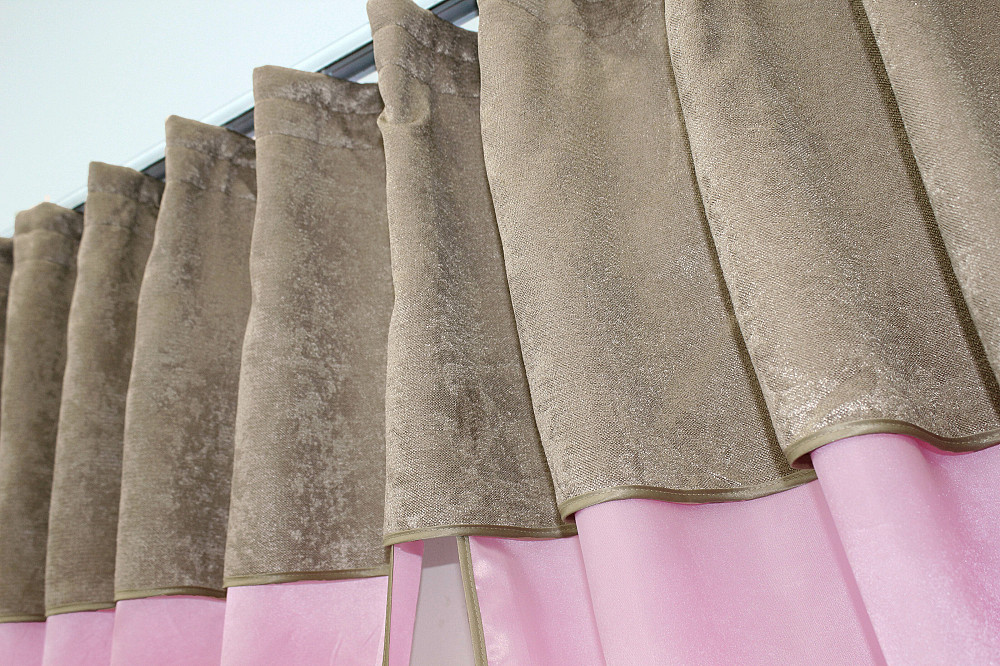 Кухонні штори VR-Textil № 073к з ламбрекеном і підхватами рожевий з какао 270х170 см (52-0296) Київ - фото 4