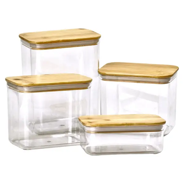Банки для сипучих продуктів набір з 4 шт пластикові з бамбуковими кришками 0.7 л /1.7 л /2.7 л /3.7 л HP-1301 Коломия - фото 3