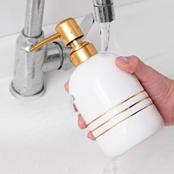 Диспенсер-дозатор для мила керамічний для ванної та кухні 380 мл, для рідкого мила та миючого засобу, білий Кам'янець-Подільський