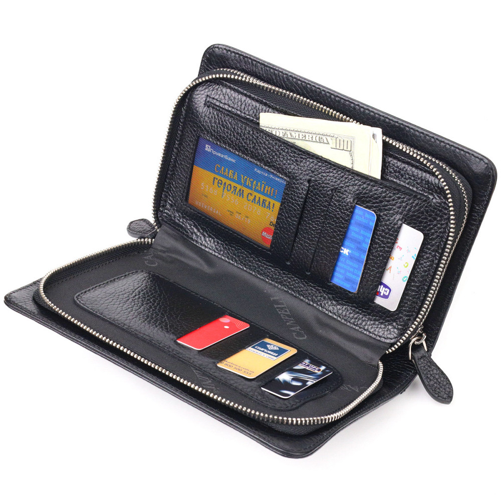 Оригінальна чоловіча барсетка на два відділення з натуральної зернистої шкіри CANPELLINI 21567 Чорна Київ - фото 6