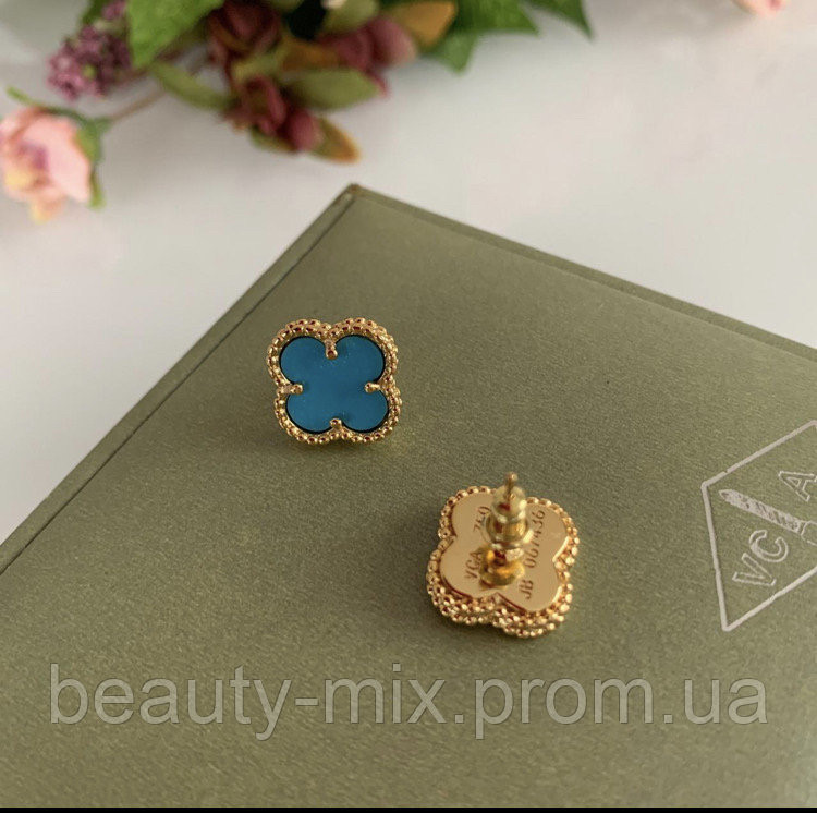 Серьги гвоздики  голубые Vancleef Ванклиф один цветочек Одесса - изображение 4