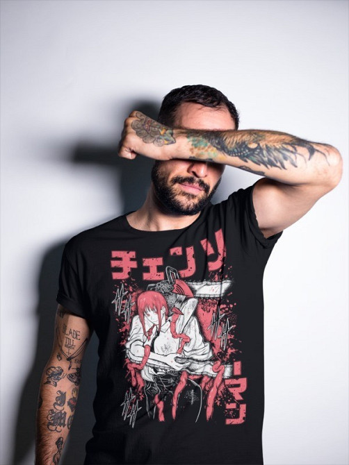 Футболка з аніме принтом Людина-бензопила оверсайз (S/M/L) Чорний AnimeJ0264 Дніпро - фото 4