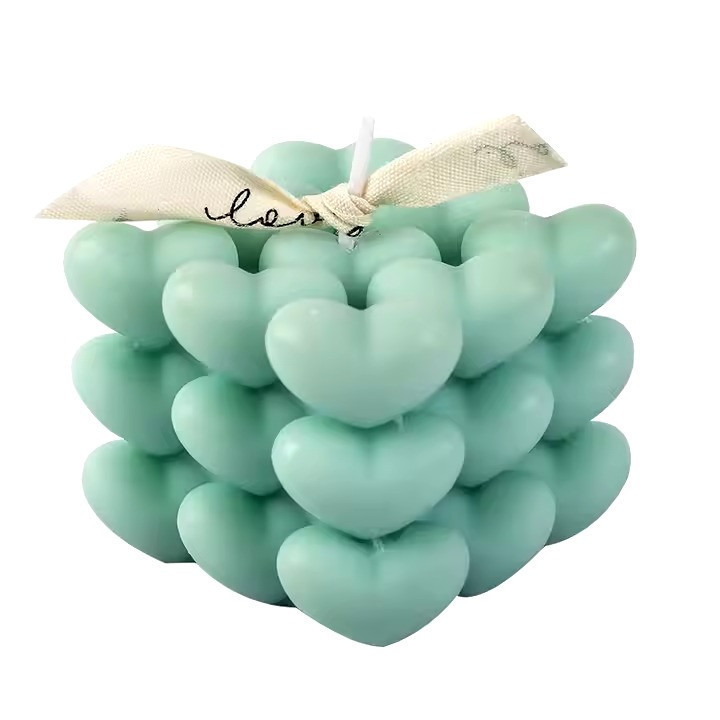 Свічка ароматична "Кубик сердець" ручної роботи у зеленому кольорі Кам'янець-Подільський - фото 1