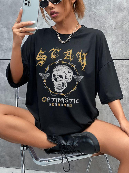 Футболка женская с принтом  48 Черная 2664087670 Днепр - изображение 1