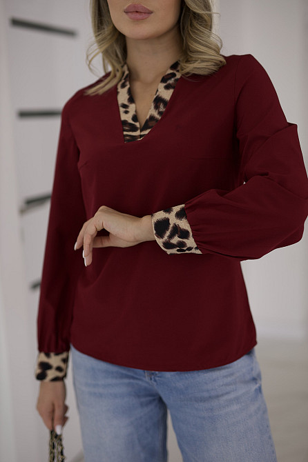 Блуза жіноча з довгими рукавами "Briana" | Батал Бордовий, 50-52 Київ - фото 1