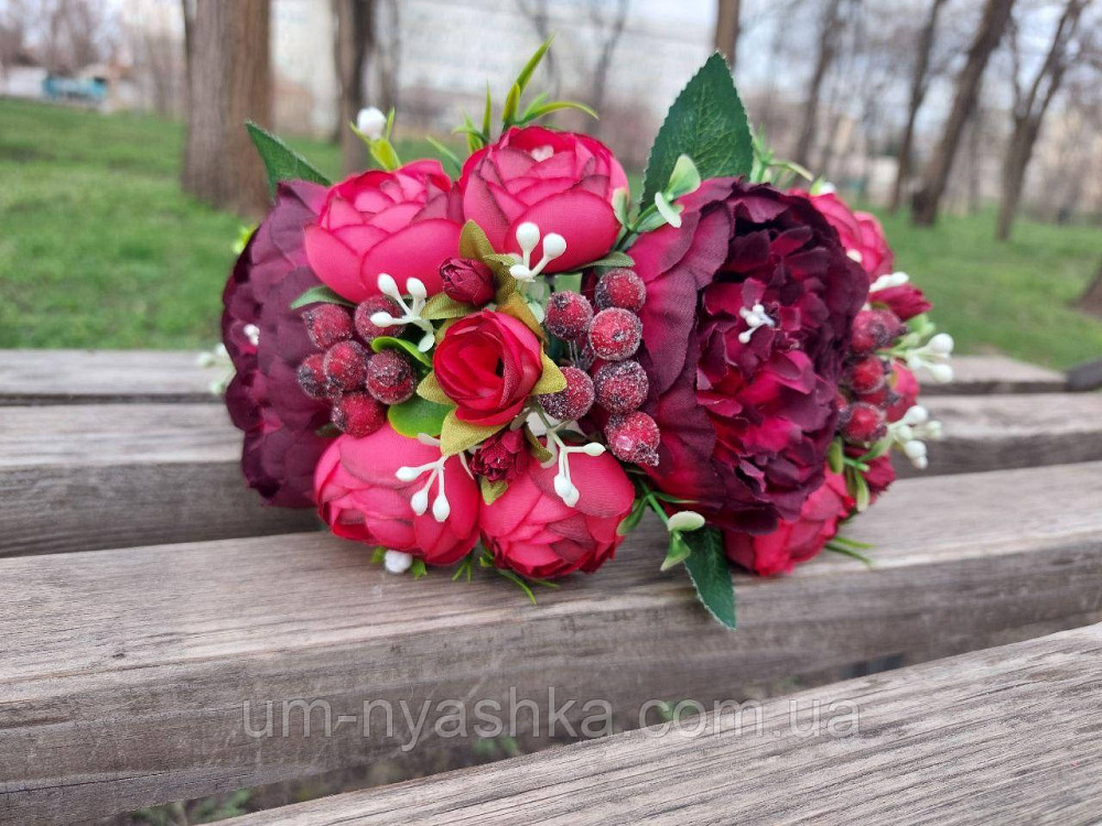 Ободок обруч з квітами "Піони великий бордовий" Кривий Ріг - фото 6