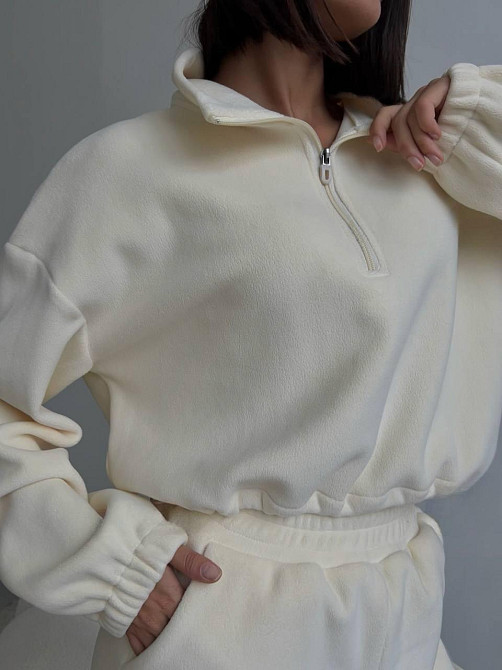 Жіночий теплий костюм-двійка в спортивному стилі турецький двосторонній фліс Молочний, 46/48 Одеса - фото 3