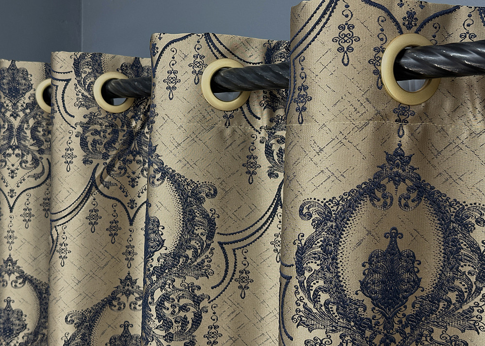 Комплект штор на люверсах VR-Textil Парча № 1776ш Бежевый с синим 155х270 см 2 шт (37-0261) Киев - изображение 6