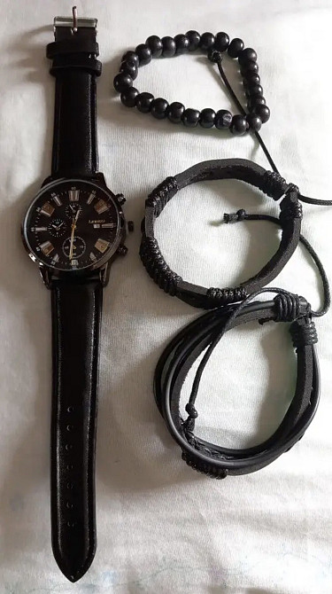 Подарочный набор для мужчин: наручные часы с 3 ориг. браслетами- диам 4см, длин 24см, шир рем 2см, без коробки Киев - изображение 5