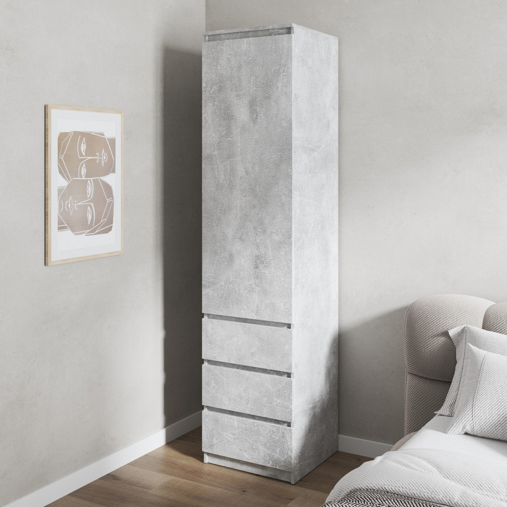 Шафа для одягу VAYS, пенал з полицями та шухлядами, без ручок R-35 Бетон Львів - фото 1