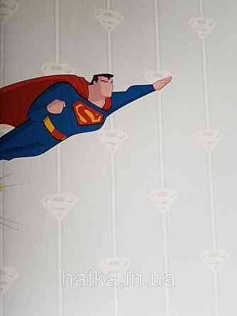 Шпалери вінілові на флізеліні AdaWall Ada Kids метрові дитячі супермен синій на блакитному тлі Київ