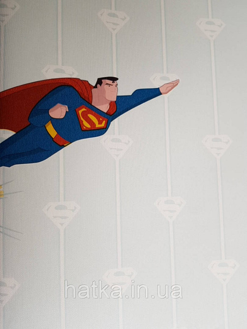 Шпалери вінілові на флізеліні AdaWall Ada Kids метрові дитячі супермен синій на блакитному тлі Київ - фото 3