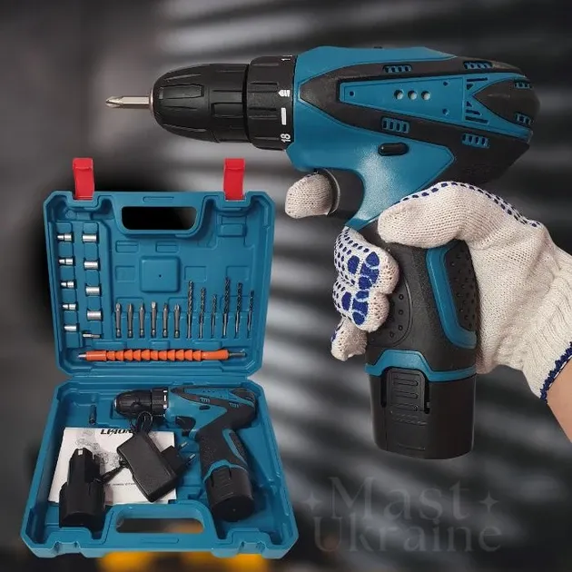 Акумуляторний шуруповерт 12V з набором інструментів, 18 режимів, 1 акумулятор, кейс для транспортування Київ - фото 1