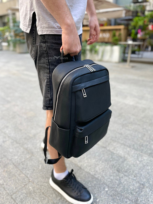 Повседневный мужской рюкзак из натуральной кожи черный современный портфель отличное качество Tiding Bag Киев - изображение 4