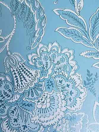 Шпалери флізелінові еко Rasch Sophia 0.53х10 рослинний принт квіти листя срібло білі на бірюзовом3д Київ