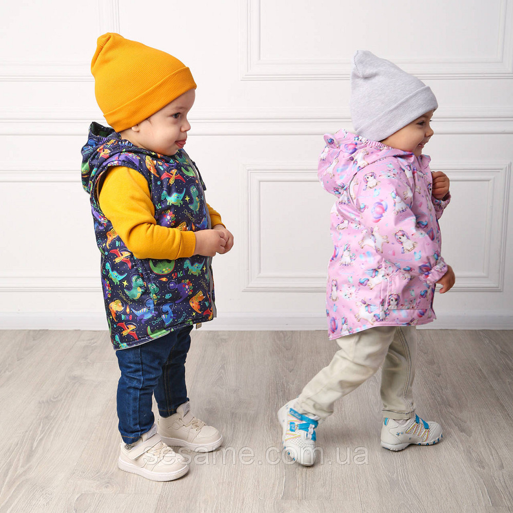 Дитяча куртка-жилетка 2 в 1 демісезонна Динозаврі у космосі Харків - фото 1