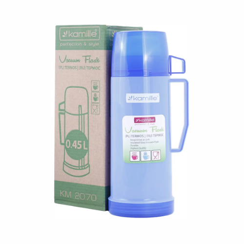 Термос 450мл скляна колба + пластикова чашка (синій,зелений,червоний) KAMILLE 2070 Житомир - фото 10