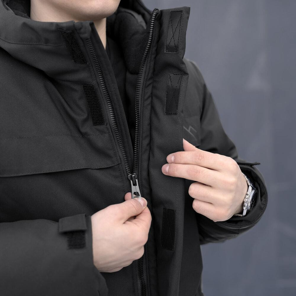 Чорна чоловіча парка зимова з капюшоном Pobedov Navy Київ - фото 7